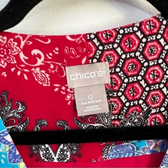 Chicos Patchwork Peplum Flutter Sleeve Top - Picture 8 of 13